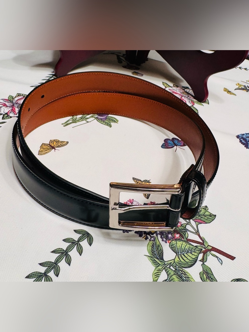 Brooks Brothers Black and Tan Made in Italy 🇮🇹 Leather Belt with Silver Buckle